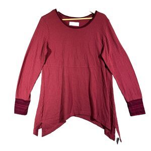 Aventura Tunic Women's Large Red Lightweight Pointelle Knit Stretch Polyester